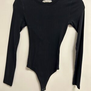 Abercrombie & Fitch Black Ribbed Long Sleeve Bodysuit
